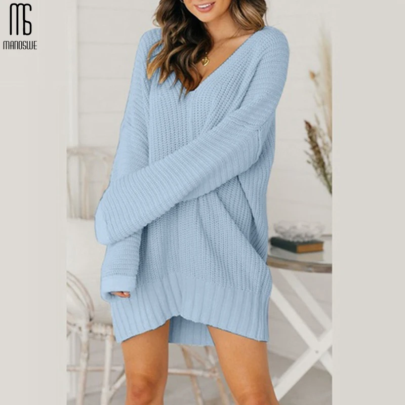 Женский вязаный пуловер Manoswe повседневный Свободный джемпер с v-образным вырезом