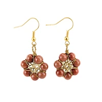 natural crystal stone wire wrapped flower earings fashion jewelry 2021 trend real healing gold sand earrings for women