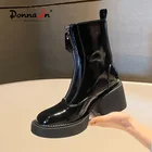 Ботильоны женские из лакированной кожи на платформе, с круглым носком, на молнии