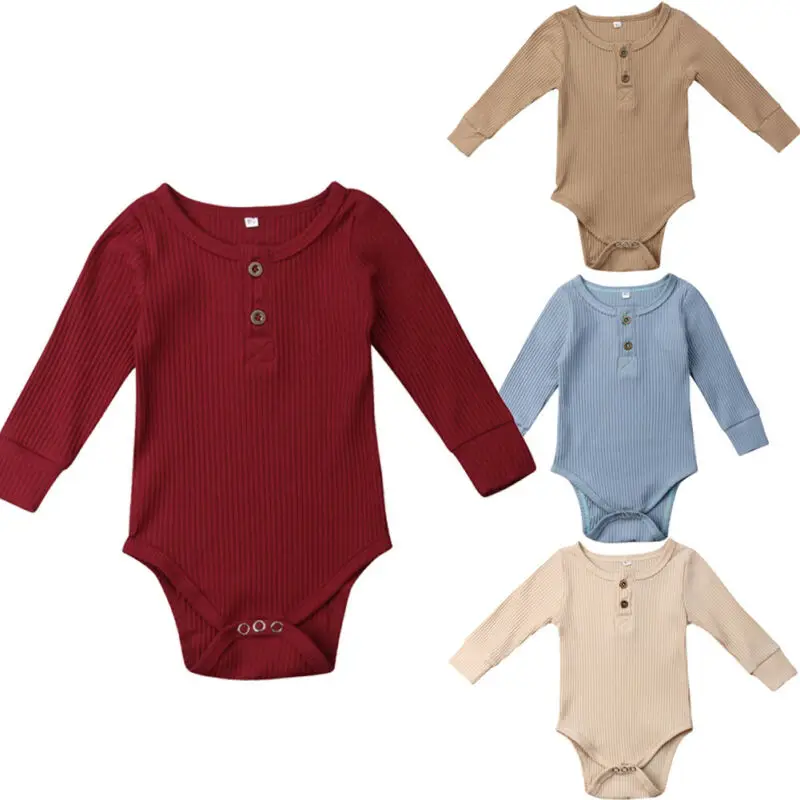 Unisex Newbown Baby Girls Knitted Romper Long Sleeve Sweater Buttons Jumpsuit Pajamas Top Fall Winter Clothing | Детская одежда и