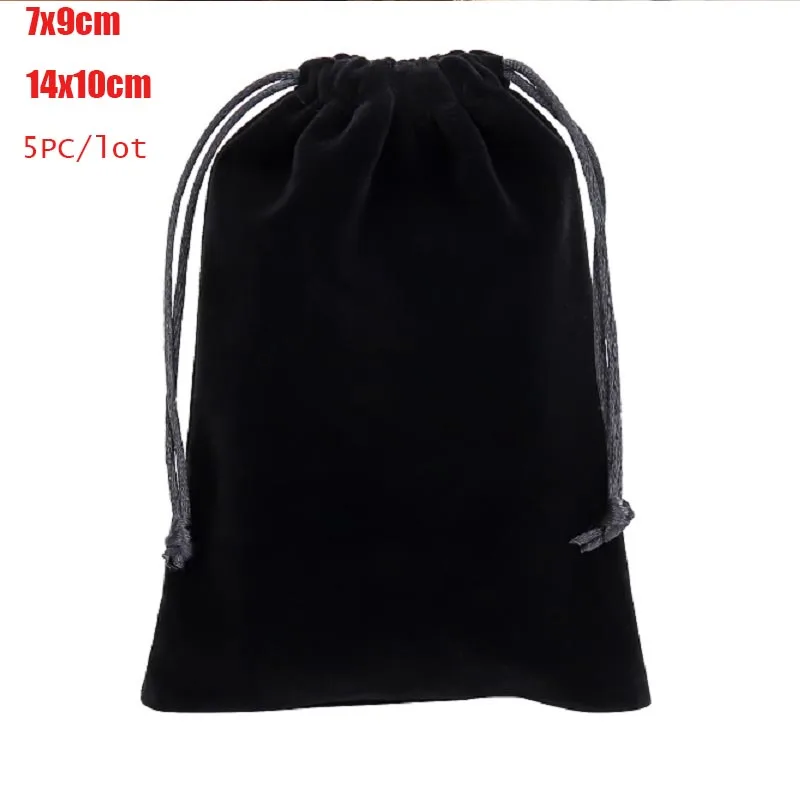 

5pcs/lot 7x9cm 14x10cm Black Cloth Pouches Jewelry Packaging Display Drawstring Packing Gift Bags & Pouches