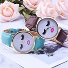 Кожаный ремешок аналоговые кварцевые наручные часы круглые часы с ресницами, губами часы женская одежда креативные часы Reloj Mujer Q