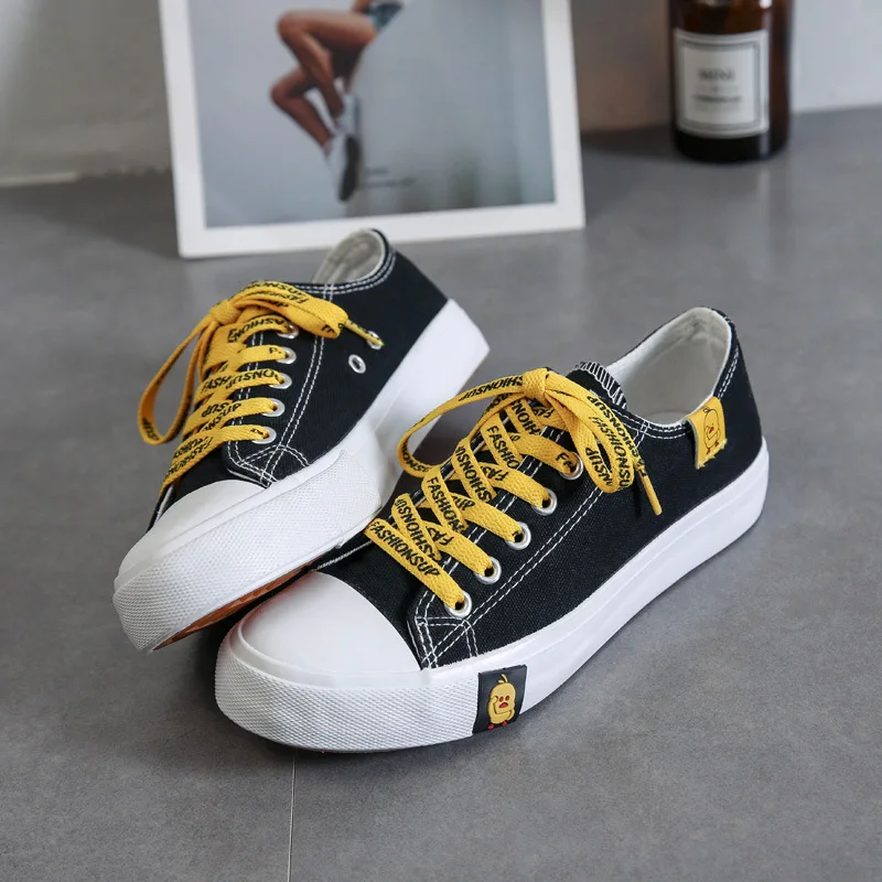 

Breathable Ladies Canvas Shoes New Cartoon Cute Canvas Shoes Woman Vulcanize Shoes Sneakers Lace-up Student Flats