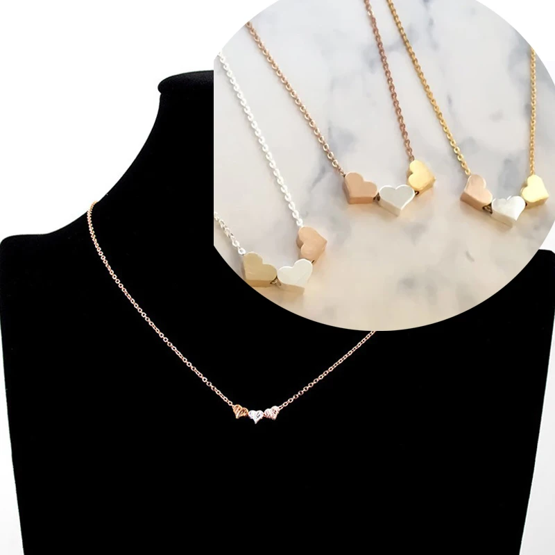 Изящное крошечное ожерелье из 3 ожерелья с сердечками золота и розового цепочкой