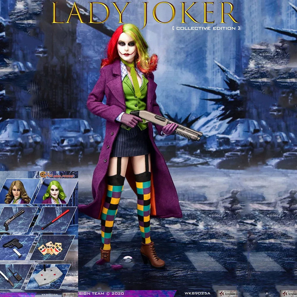 

In Stock WK89025A 1/6 Female Joker Full Set Action Figure with Three Head Sculpt Birthday Gifts Fans Gifts