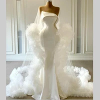modest satin mermaid wedding dresses with wrap ruffles tulle strapless customize vestido de novia fashion bohemia birdal dress