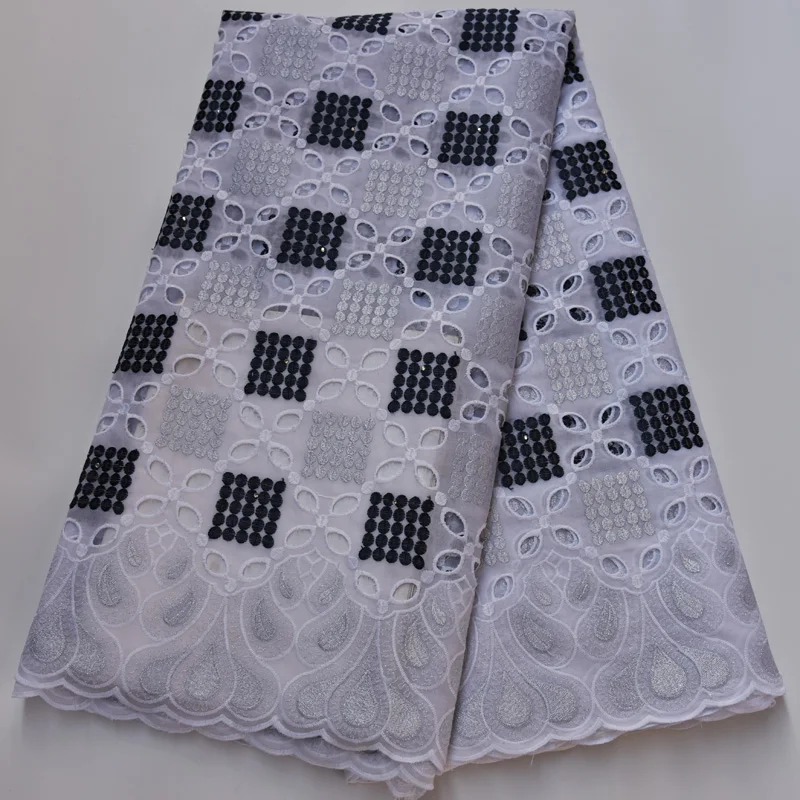(5 ярдов/шт) Элегантное черно-белое Африканское хлопковое кружевное полотно
