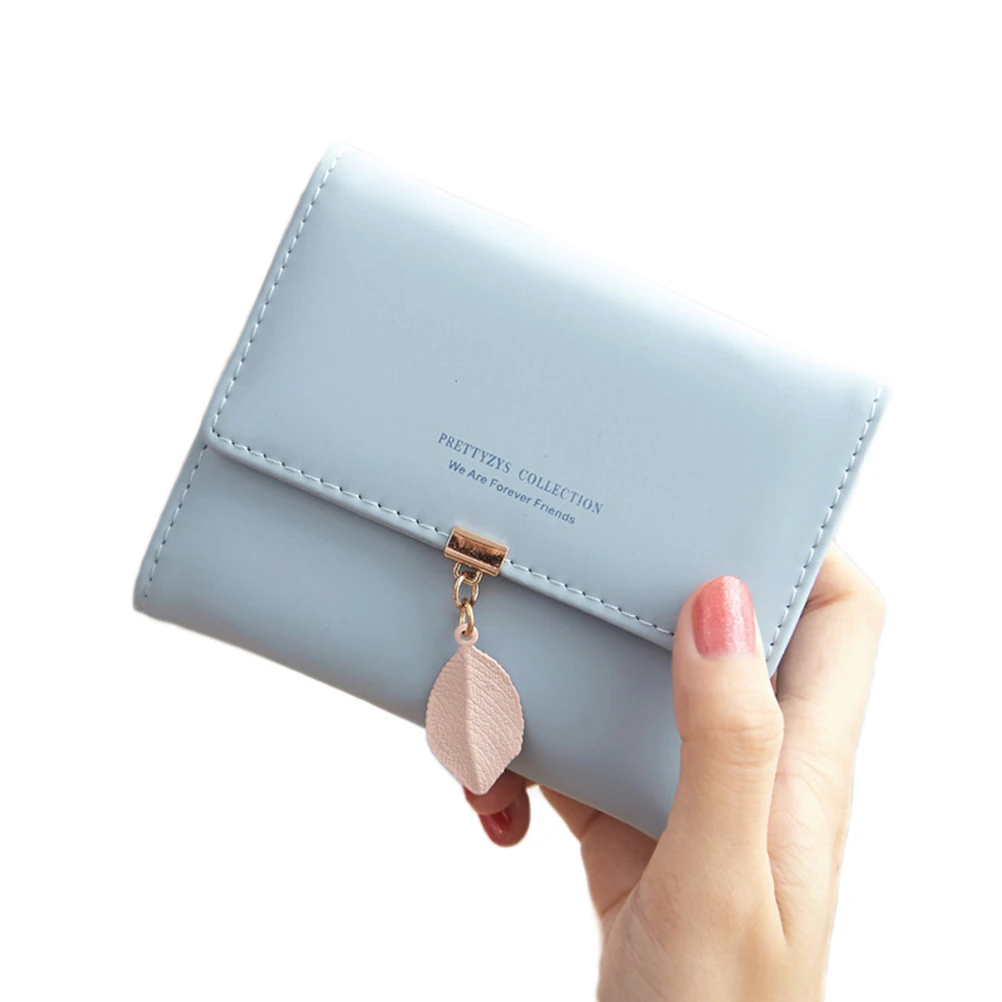 

Women Wallet Buckle Trifold Short Wallet Leather Coin Purse Card Holder With Tree Leaf Pendant PU Holder Clutch Lady Purse #30