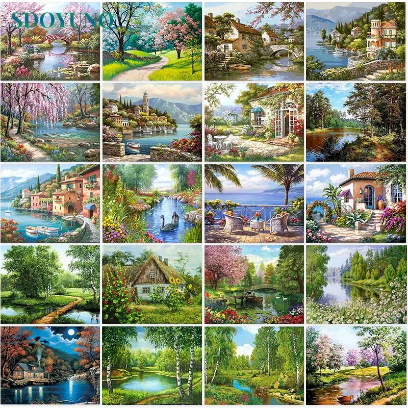 

SDOYUNO 60x75cm Oil Paint By Numbers Scenery DIY Paint For Painting By Numbers On Canvas Landscape Home Decor Wall Art