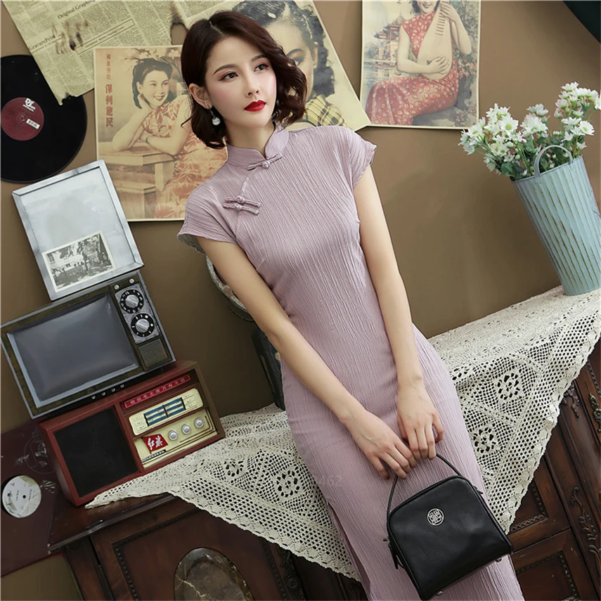 

Qipao Chinese Dress 5Colors Vintage Split Solid Women Cheongsam Elegant Traditional Costume Fashion Modern Vestiods Fancy Party