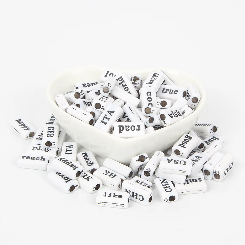 100 шт. акриловые бусины с надписью черные или белые|Бусины| |