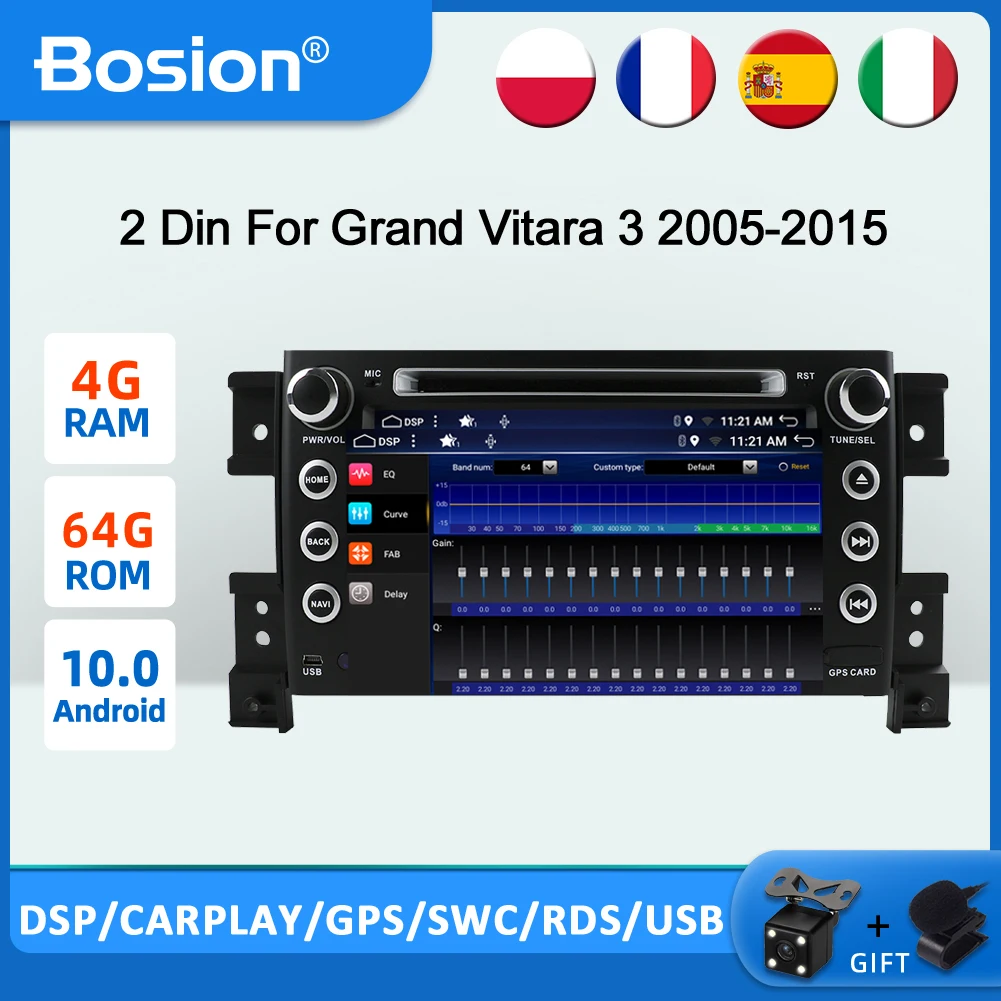 

Bosion Android 10 Car DVD Radio Multimedia Player For suzuki grand vitara 2007-2015 GPS Navigation IPS Screen DSP Carplay 2 DIN