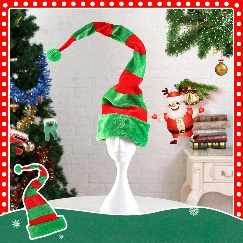 

Hat Christmas Hat Adult Novelty Funny Long Bendable Striped Felt Plush Santa Claus Clown Elf Cap Xmas Party Supplies