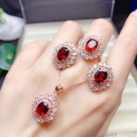 kjjeaxcmy fine jewelry 925 sterling silver inlaid natural gemstone garnet female ring pendant earring set classic supports test