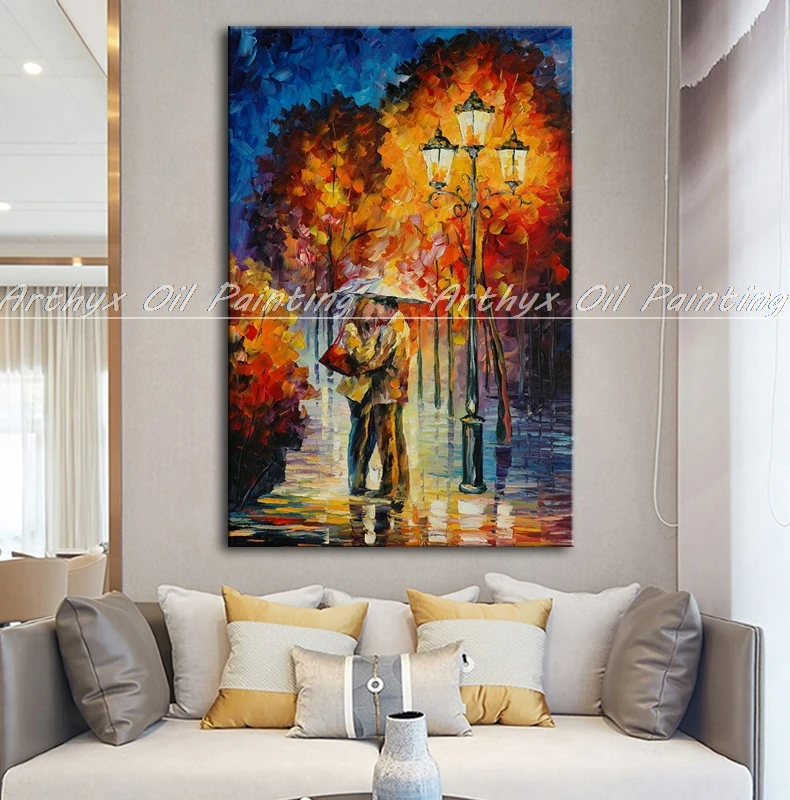 Ручная роспись палитра нож для влюбленных пейзаж Масляные картины на холсте