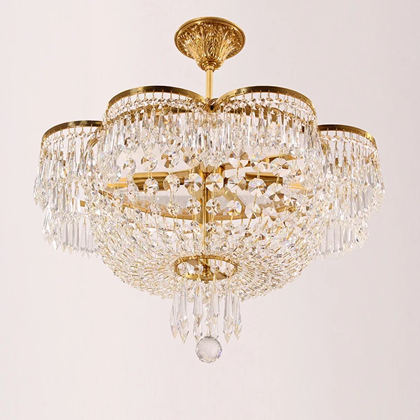 

100% Brass Crystal Chandeliers Lights Fixture LED Light European French Copper Chandelier Bed Living Room Home Indoor Lighting