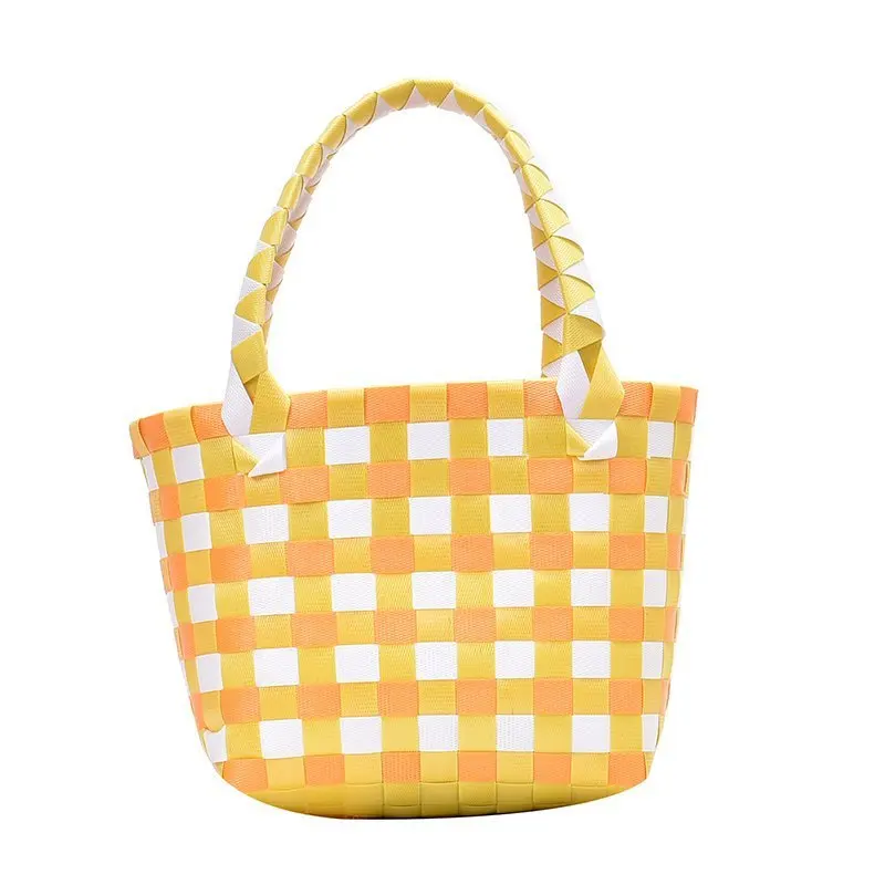 

2021 Sping New Design Handmade Colorfull Knitting Totes Mix-Color Vegetable Basket For Picnic Girls' Little Handbag