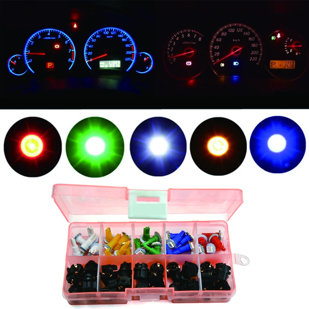 

30 Sets Car Auto PC74 T5 LED Twist Socket Instrument Panel Cluster Plug Dash Light mix Bulb Green Red Blue White yellow