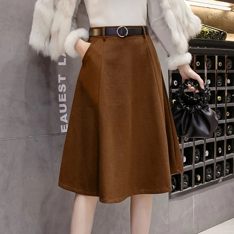 Осенняя и зимняя Новинка 2019 года юбка трапециевидной формы шерстяная