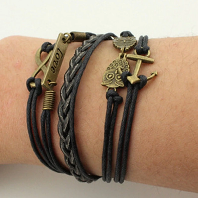 

European Creative Charm Bracelets Eight Infinity Best Friend Love Faith Multi Layer Wax Rope Bracelet For Lovers Gifts| Bracelet