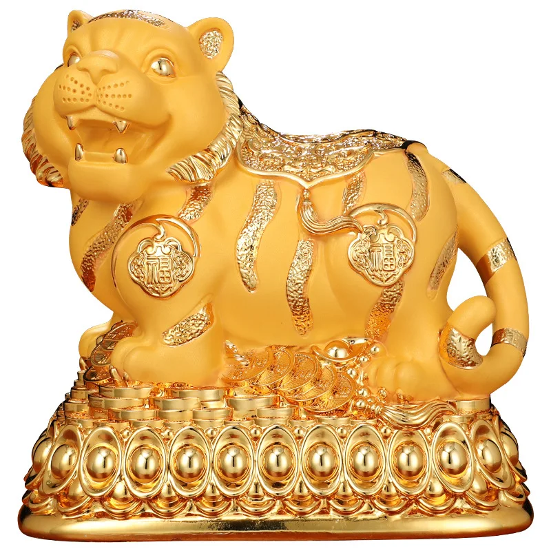 

Golden Tiger Piggy Bank Feng Shui Crafts Home Decorations Opening Gifts Figurines Miniatures Ornaments Statues Sculptures