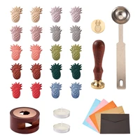wax seal stamp tool kit with pineapple sealing wax beads melting spoon candles wood handle paper envelopes