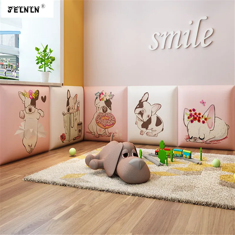 

Puppy cartoon kids room anti-collision wall stickers tatami headboard soft bag backrest bedroom surrounding bed 3D wall stickers