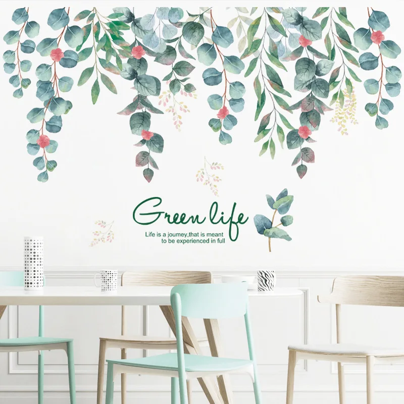 Настенная Наклейка Green Life с зелеными листочками украшение фона для спальни