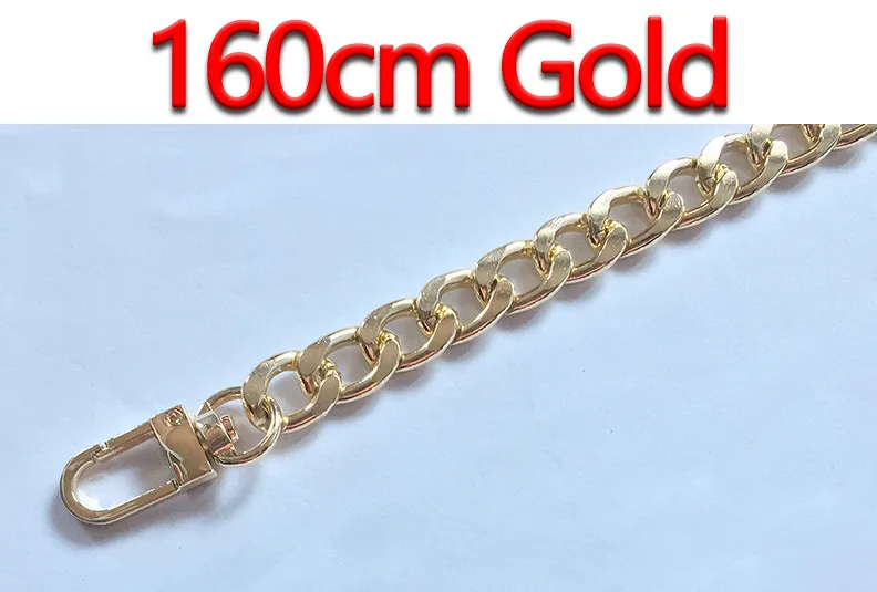 160cm Gold Ультра светильник Алюминиевые цепочки DIY золото, серебро, пистолет черный 12 мм сменный светильник на цепочке кошелек ремень, сумка ремни для маленькой сумочки - Цвет: 160cm Gold