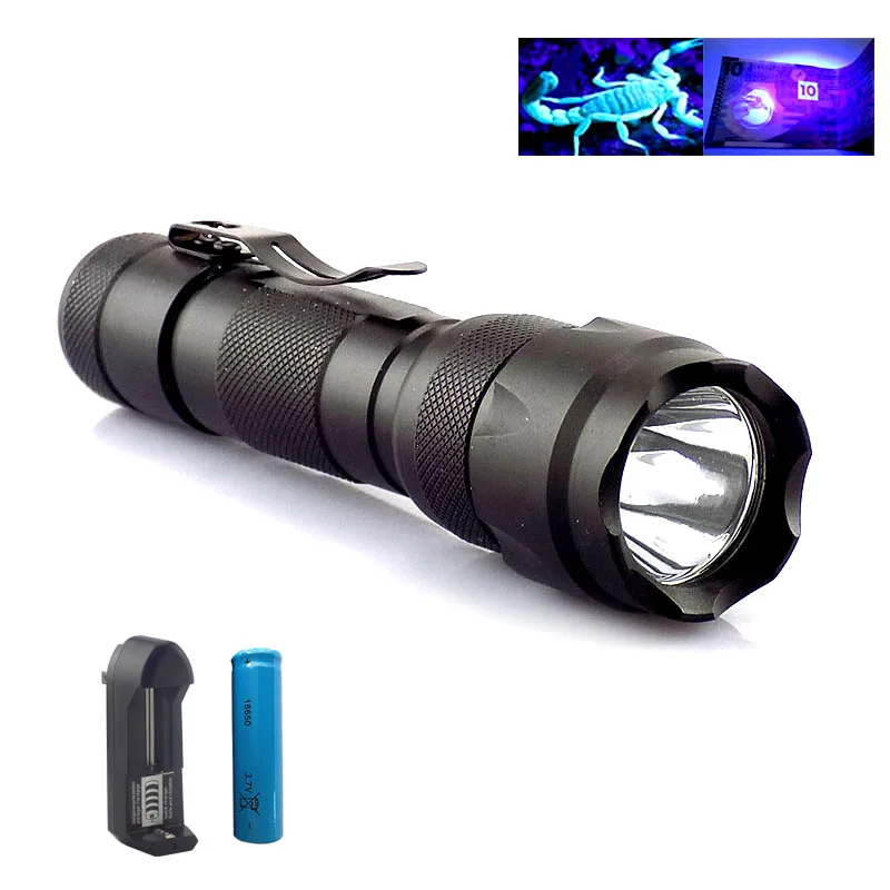 

Powerful Uv Flashlight Purple Linternas 395nm Led Flash Torch Light Lamp Ultra Violet Ultraviolet Lamp + 18650 Battery +Charger
