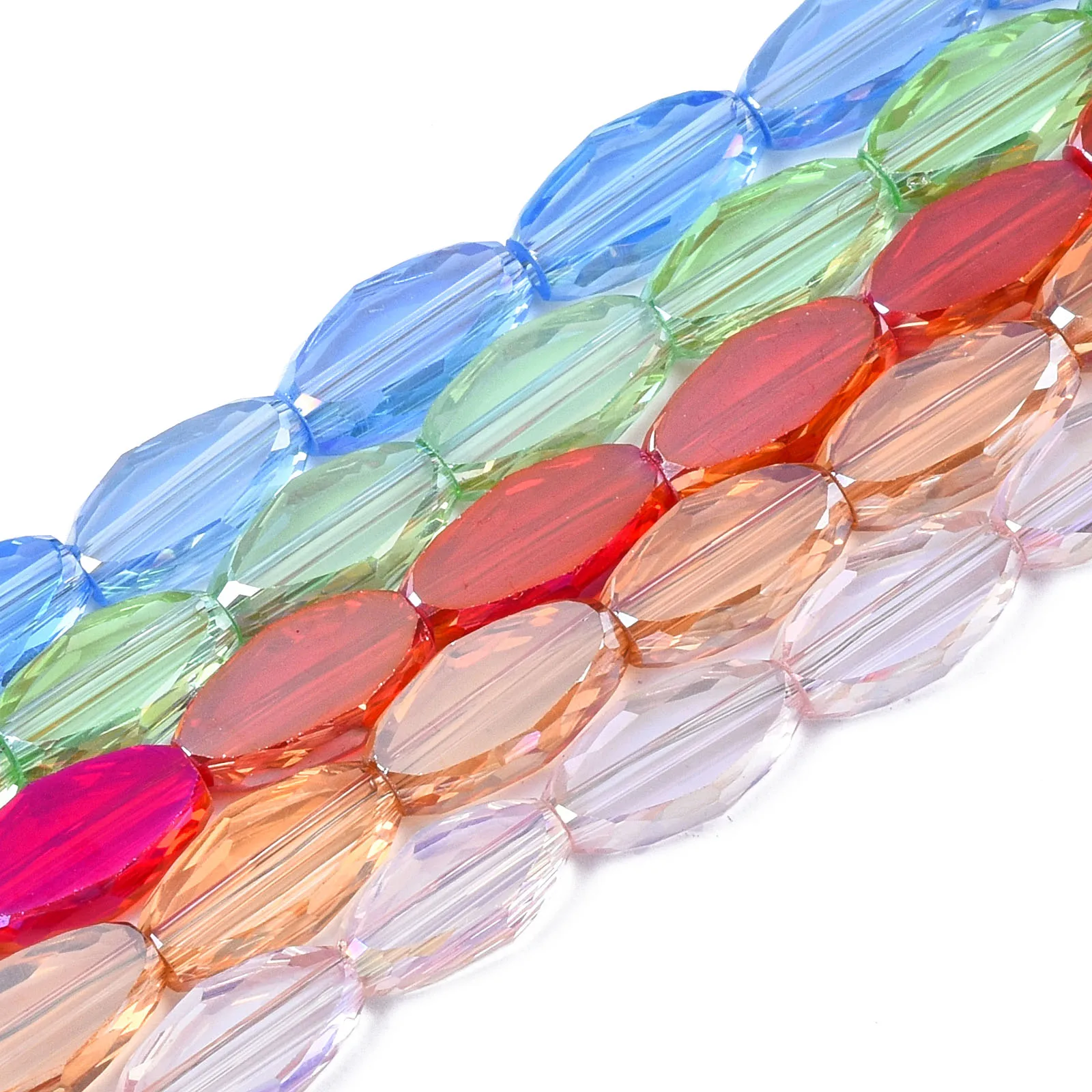 

5 Strands Rice Shape Electroplate Glass Faceted Beads Strand Mixed AB Color Plated Jewelry Making Findings DIY Necklace Bracelet