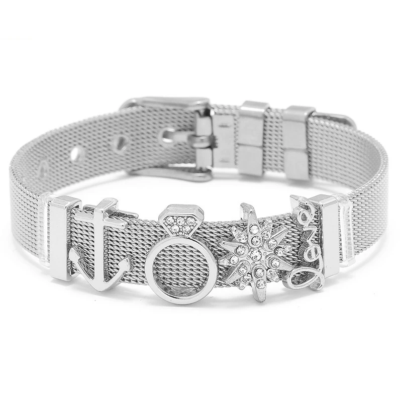 Модный регулируемый браслет из нержавеющей стали серебряного цвета с замком