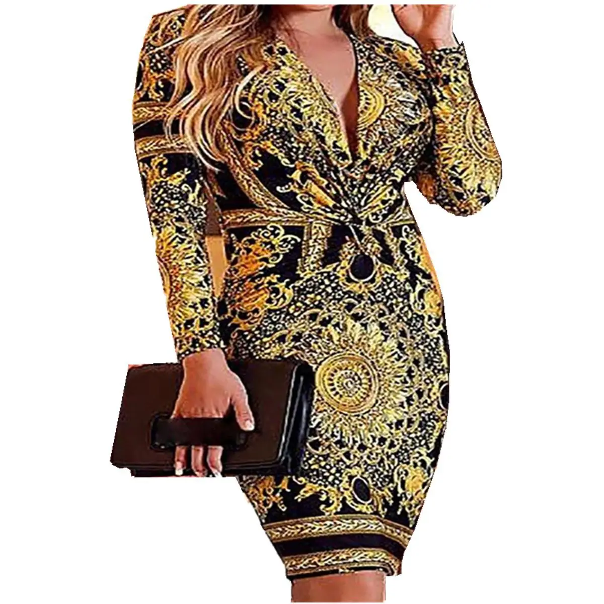 

Elegant Printed Dress Hip Skirt