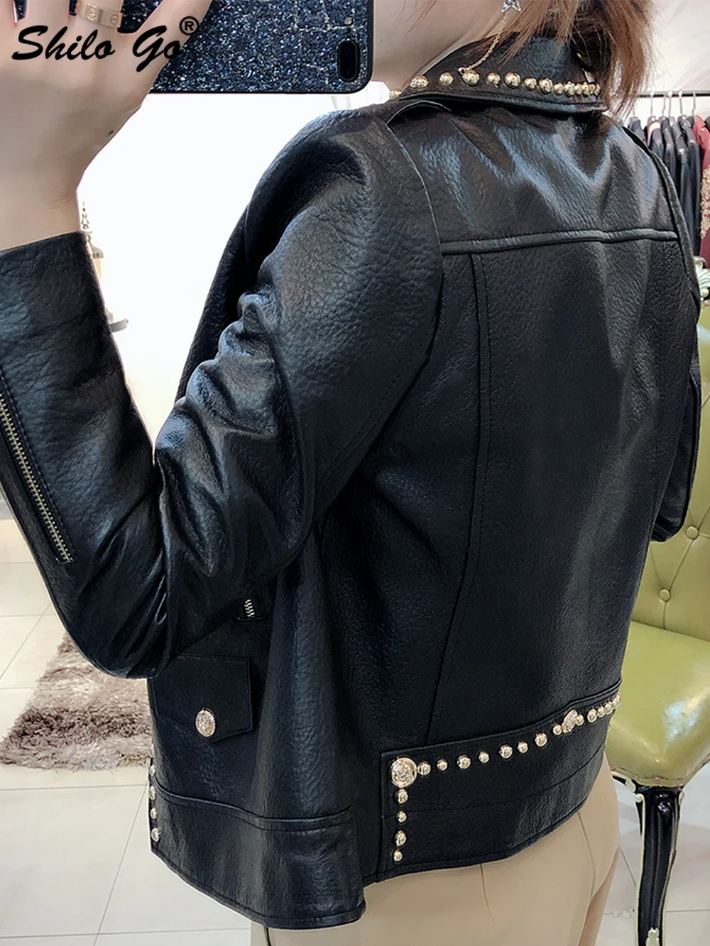 Куртка из натуральной кожи байкерская куртка с заклепками зазубренная горловина