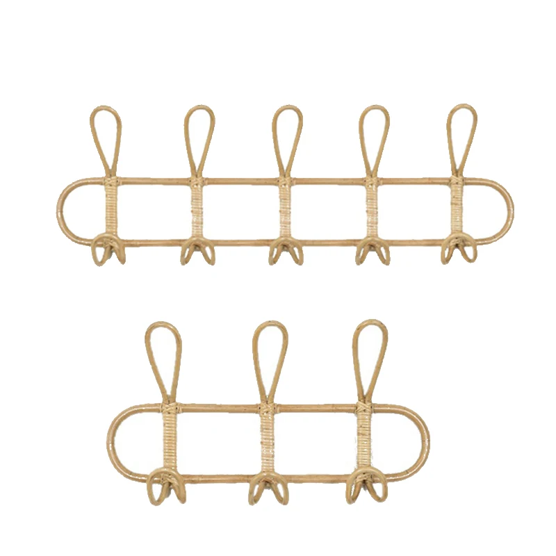

2 Pack Rattan Wall Hooks Kids and Adult Garments Organizer Rack Clothes Hat Hanging Hook Rattan Hanger Home Room Decor