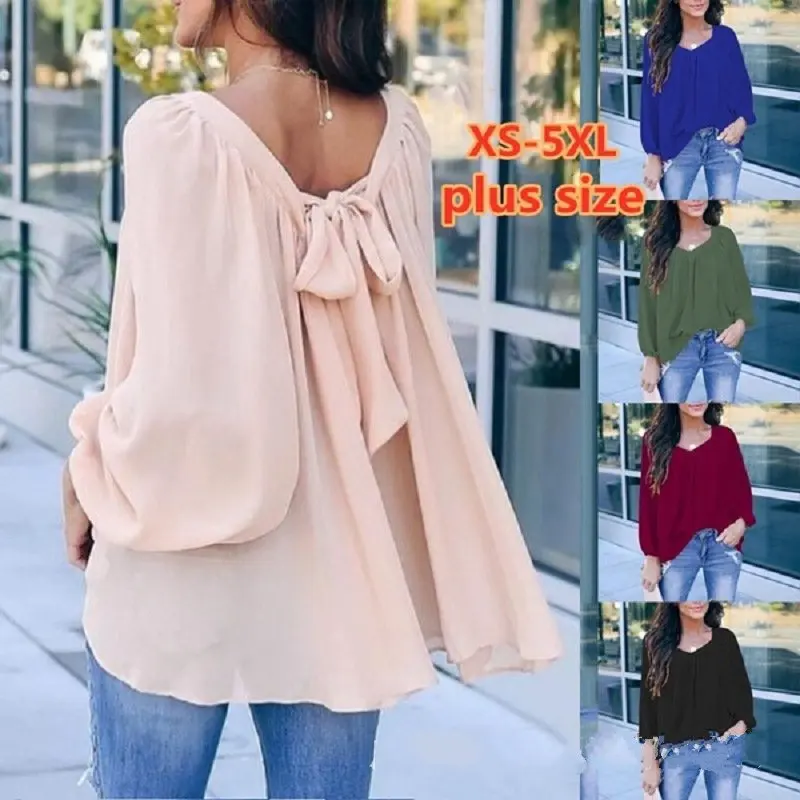 Женская шифоновая блузка с длинным рукавом свободного покроя|Блузки| |