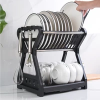 2021 new double layer dish bowl draining storage rack kitchen organizer chopstick with cage stainless steel spoon holder home