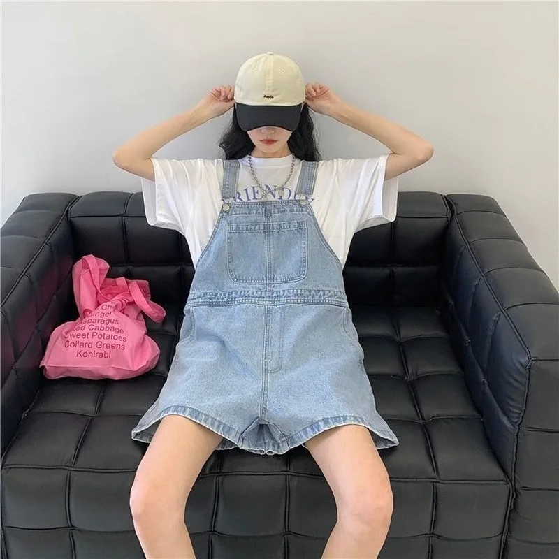 Комбинезоны женские свободные джинсовые на подтяжках однотонные модные брюки с