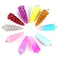 10pcs mixed color resin unicorn horn charms pendant beads for jewelry making accessories diy unisex cute keychain earring