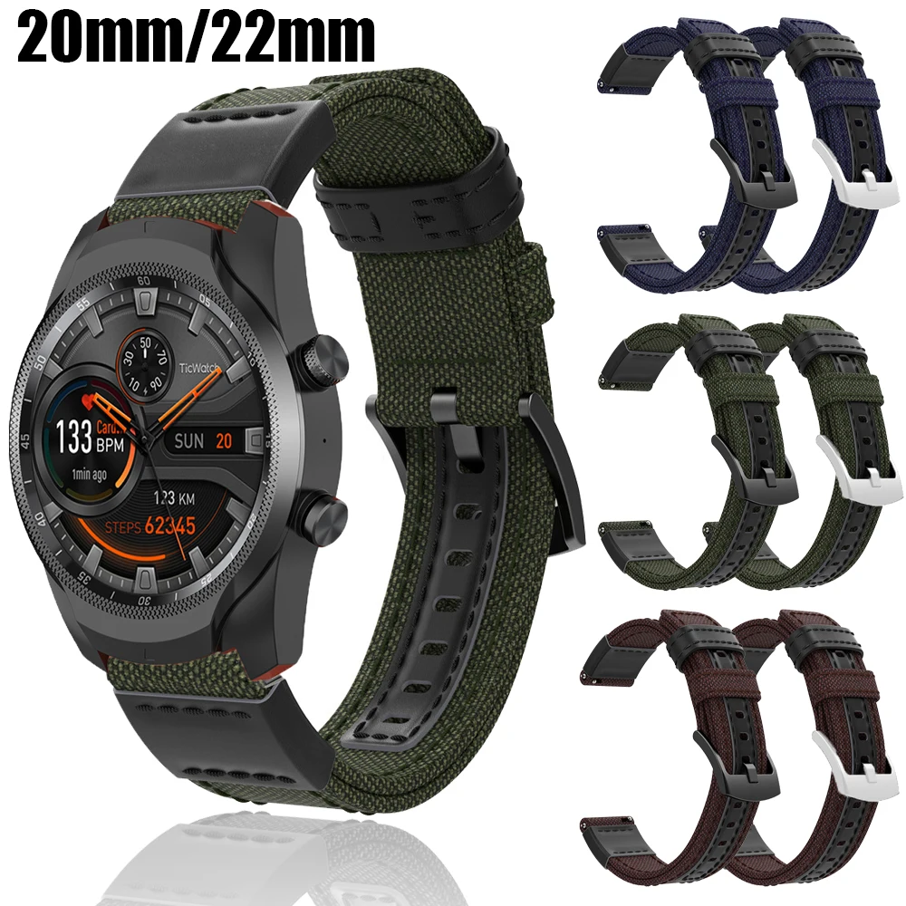

Genuine Leather Strap For Ticwatch Pro 3/GTH Canvas Band For Ticwatch Pro 2020/GTX/E2/S2 Mens Strap Replacement Sport Bracelet