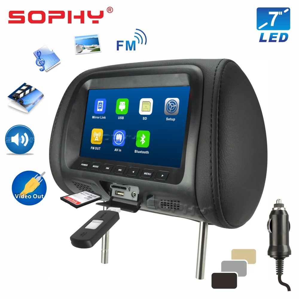 

Universal 7 inches Car Headrest Monitor with Video Output Function USB SD Card Reading