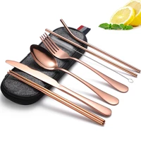 9pcs stainless travel camping cutlery set straight bent drinking straw with case cleaning brush set metal reusable free shipping