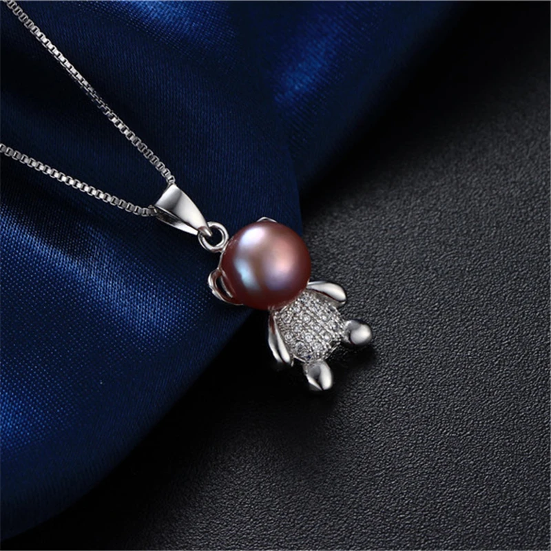 Genuine Freshwater Pearl Pendant Necklace 925 Sterling Silver Cute Bear Dangle Fine Jewelry Gift for Women (No Chain) | Украшения и