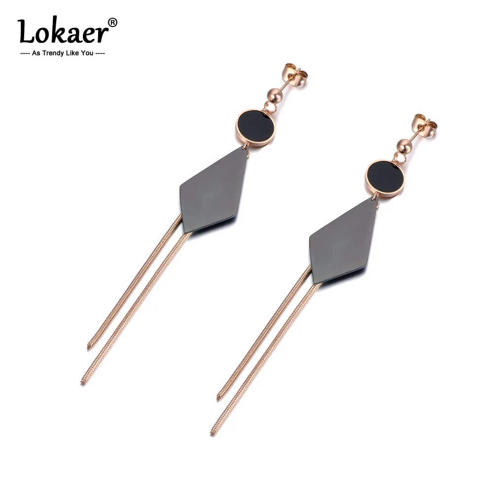 Женские серьги кисточки Lokaer черные акриловые висячие из нержавеющей стали цвета