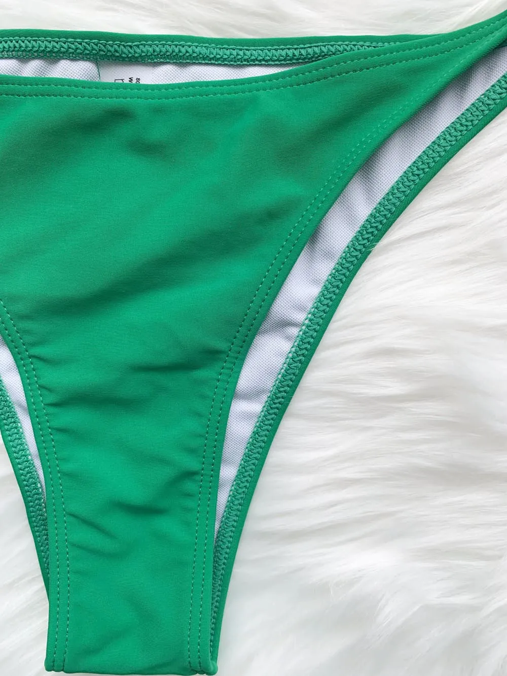 

Women Swimwear Female Swimsuit String Thong Bikini set Ribbed Backless Short Sleeve Bikini High Neck Bather Bathing Suit Swim