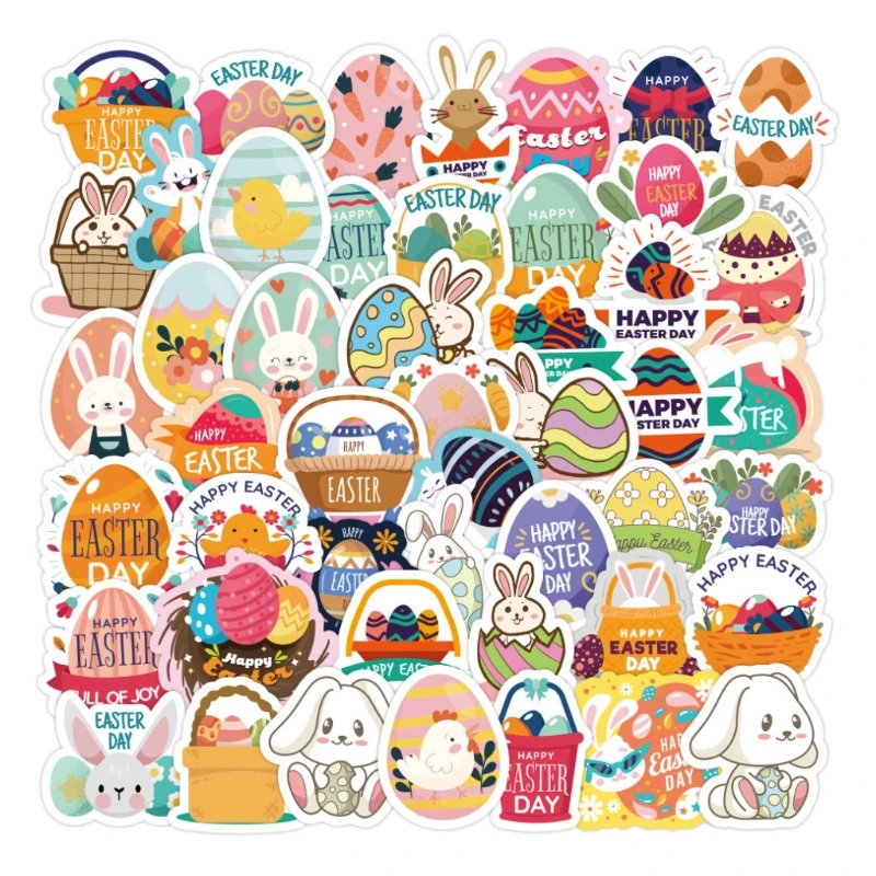 

50Pcs Waterproof Reusable Easter Stickers for Luggage Laptop Phone Festival Party Gift Stickers for Kids Teens Adults