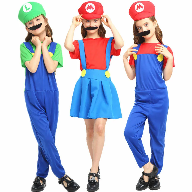 Взрослый Хэллоуин Супер Марио Детский костюм косплей семья Funy Luigi Bros сантехник Пурим костюм нарядное платье Рождественские Вечерние