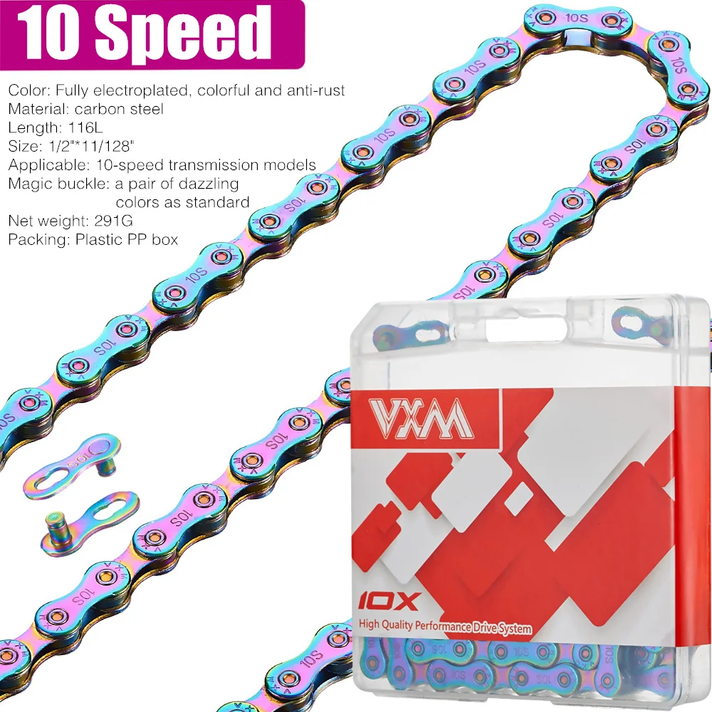Велосипедная цепь VXM 8 9 10 11 полностью гальванизированная цветная MTB дорожный