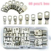 60 pcs1 box bare terminals lug tinned copper tube lug ring seal battery wire connectors bare cable crimpedsoldered terminal ki