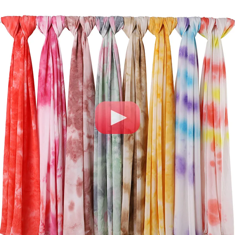 

180*70CM Fashion Tie-Dye Printed Chiffon Hijab Scarf Women Muslim Scarves Popular Shawls Wrap Islamic Bandana Turban Headscarf